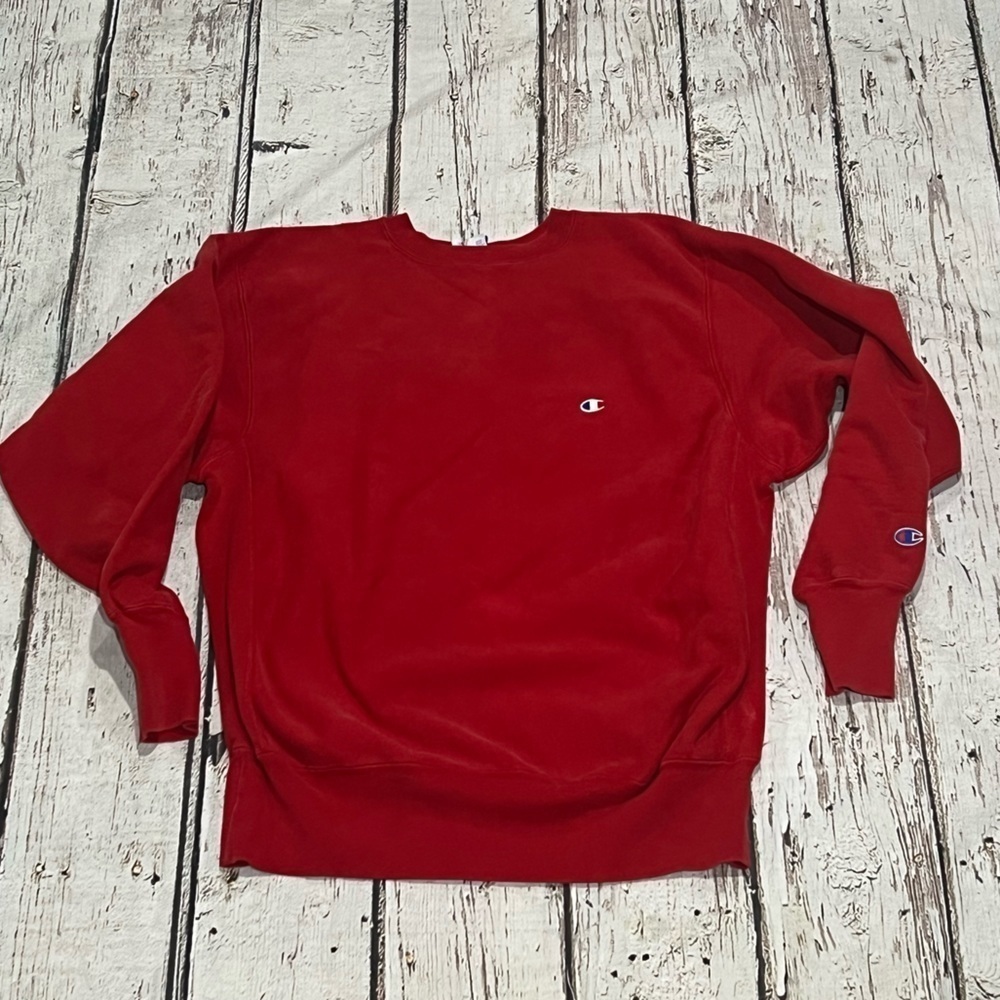 Vintage 80s Red Champion Reverse Weave 1980s Crewneck Pullover Sweatshirt